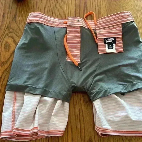 NWOT Men's Lands End Lined 7" Hybrid Swim Shorts Trunks Orange Stripe‎  M 32-34 - Picture 6 of 11